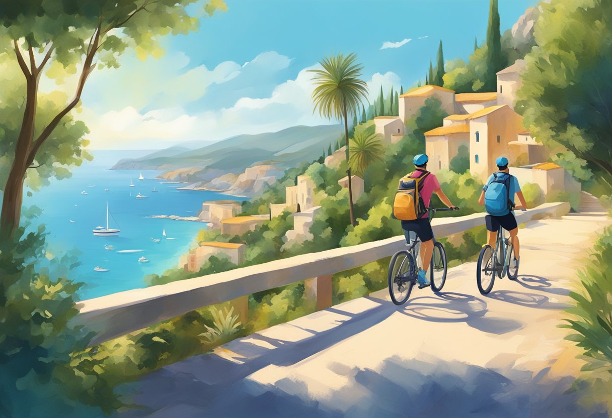 People are enjoying outdoor activities such as hiking, biking, and swimming in the warm Mediterranean climate. The sun is shining, and the landscape is filled with lush greenery and beautiful blue waters