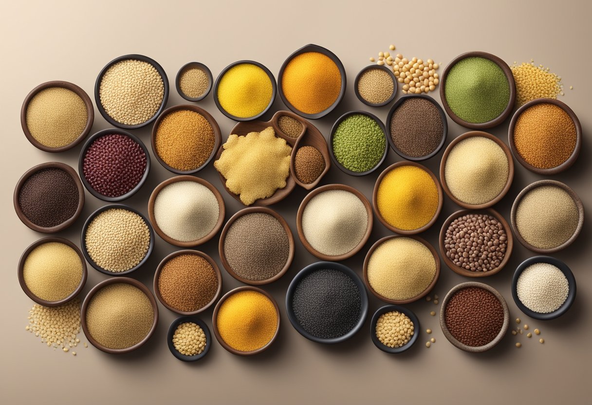 A colorful array of quinoa, millet, and other gluten-free grains arranged on a table for salads and side dishes