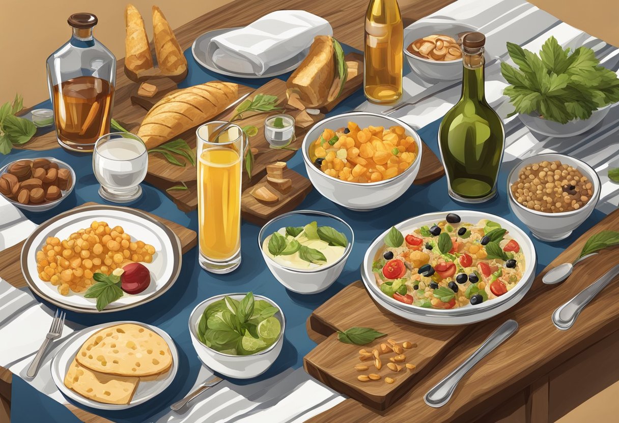 A table set with gluten-free Mediterranean foods and a variety of alcoholic drinks, with a clear emphasis on understanding limits and making informed choices