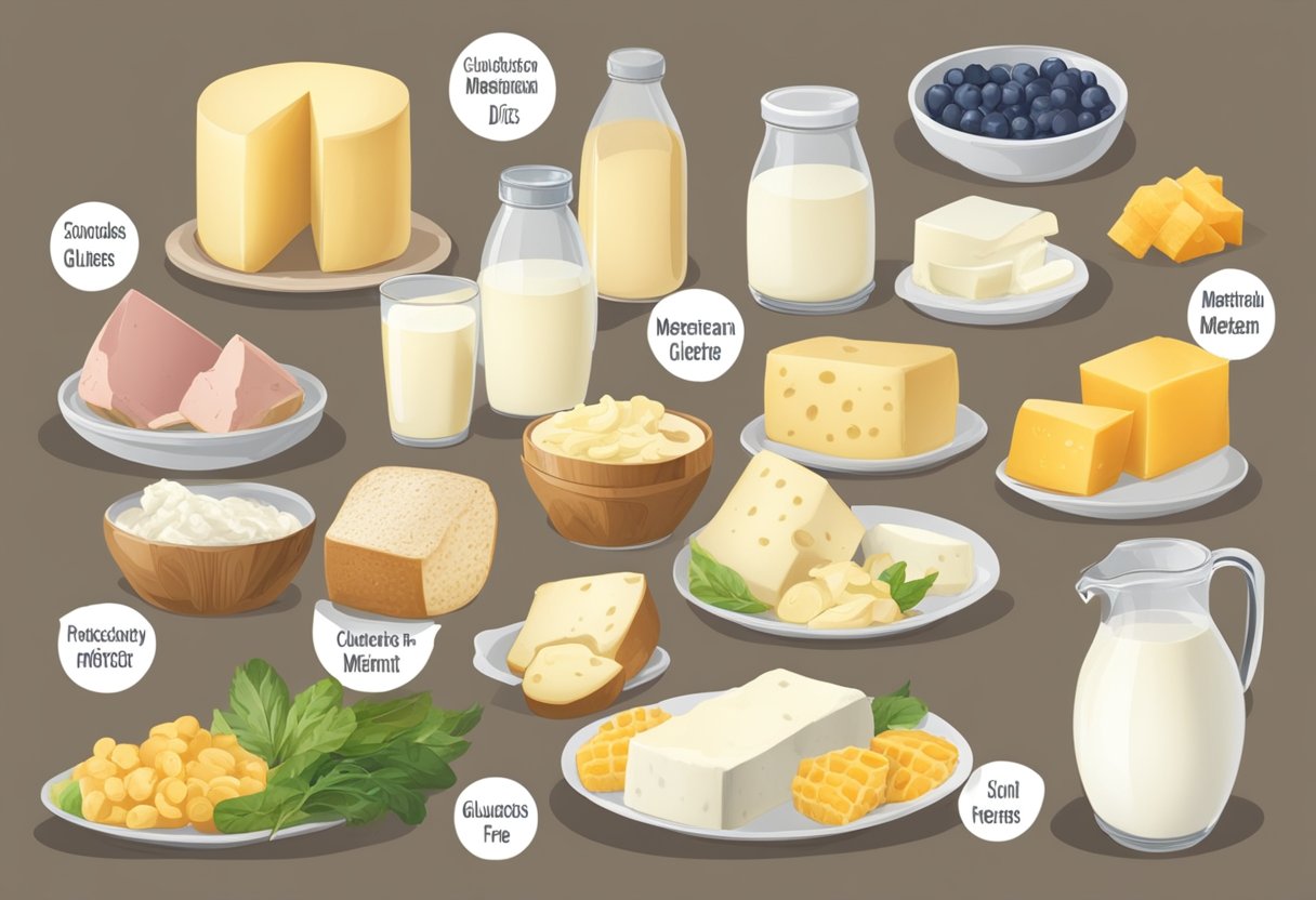 A table with various dairy products, some crossed out, and others highlighted, indicating the ones to limit on the gluten-free Mediterranean diet